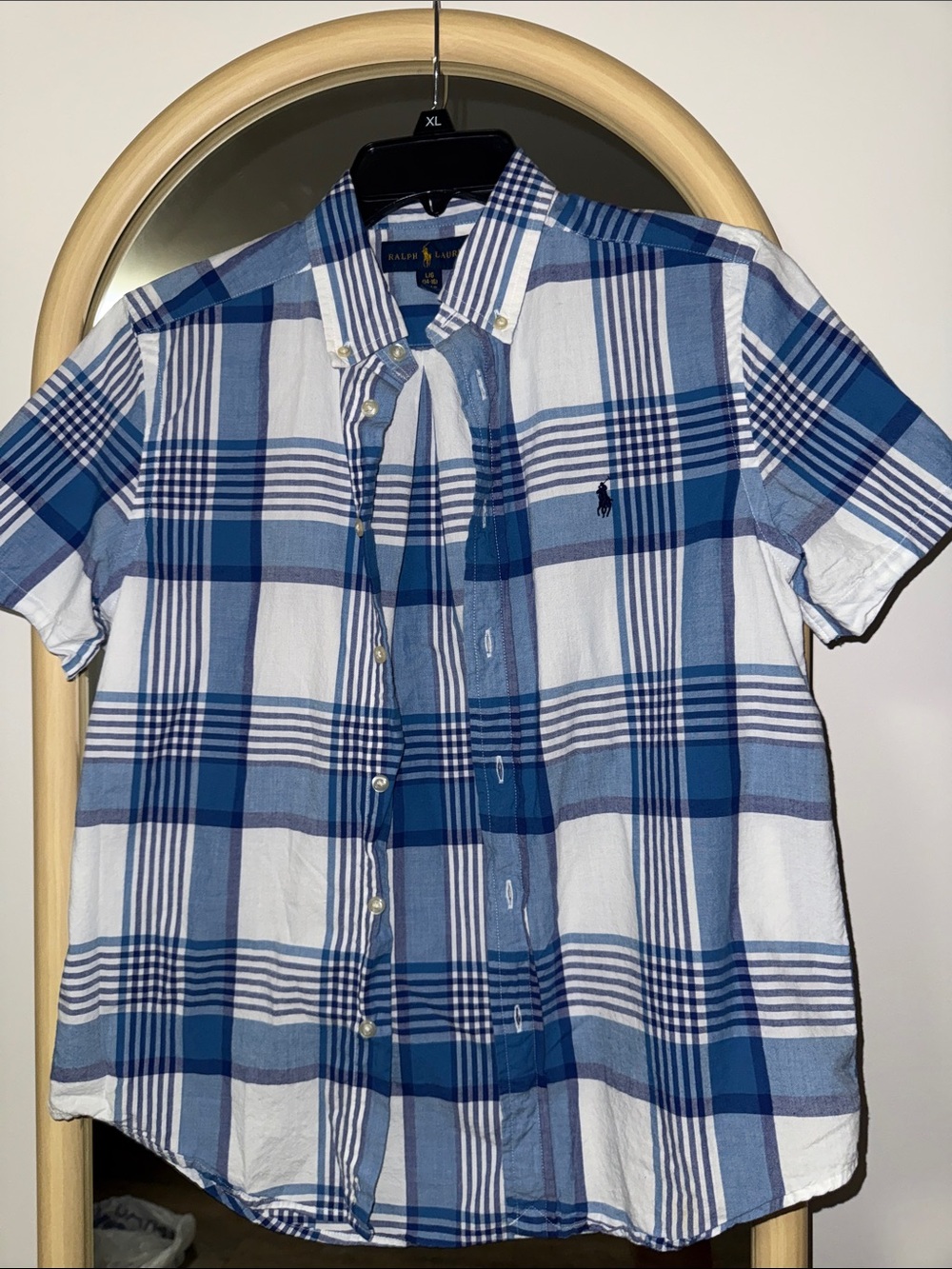 Ralph Lauren Blue & White Plaid Short-Sleeve Button-Down Shirt